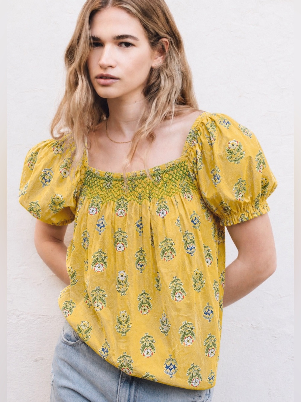 [NWOT] $140 SONMER Friday cotton top in yellow and green floral. Size Small